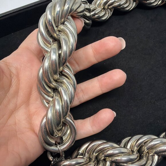 Mens 30" Thick Rope Chain Silver Tone Hollow Dookie Hip Hop Necklace - Picture 4 of 5